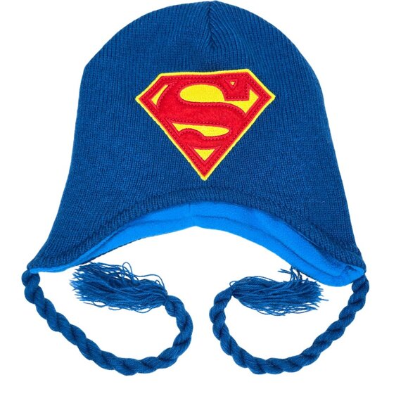 Superman Kids Beanie Hat With Braided Tassels winter fall warm - Picture 1 of 4